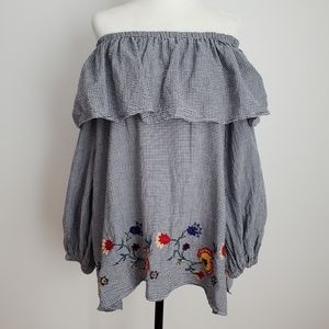 Zara Gingham Embroidered Top Size Small